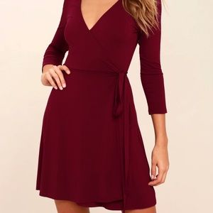 LULUS Twirl-worthy Burgundy Wrap Dress